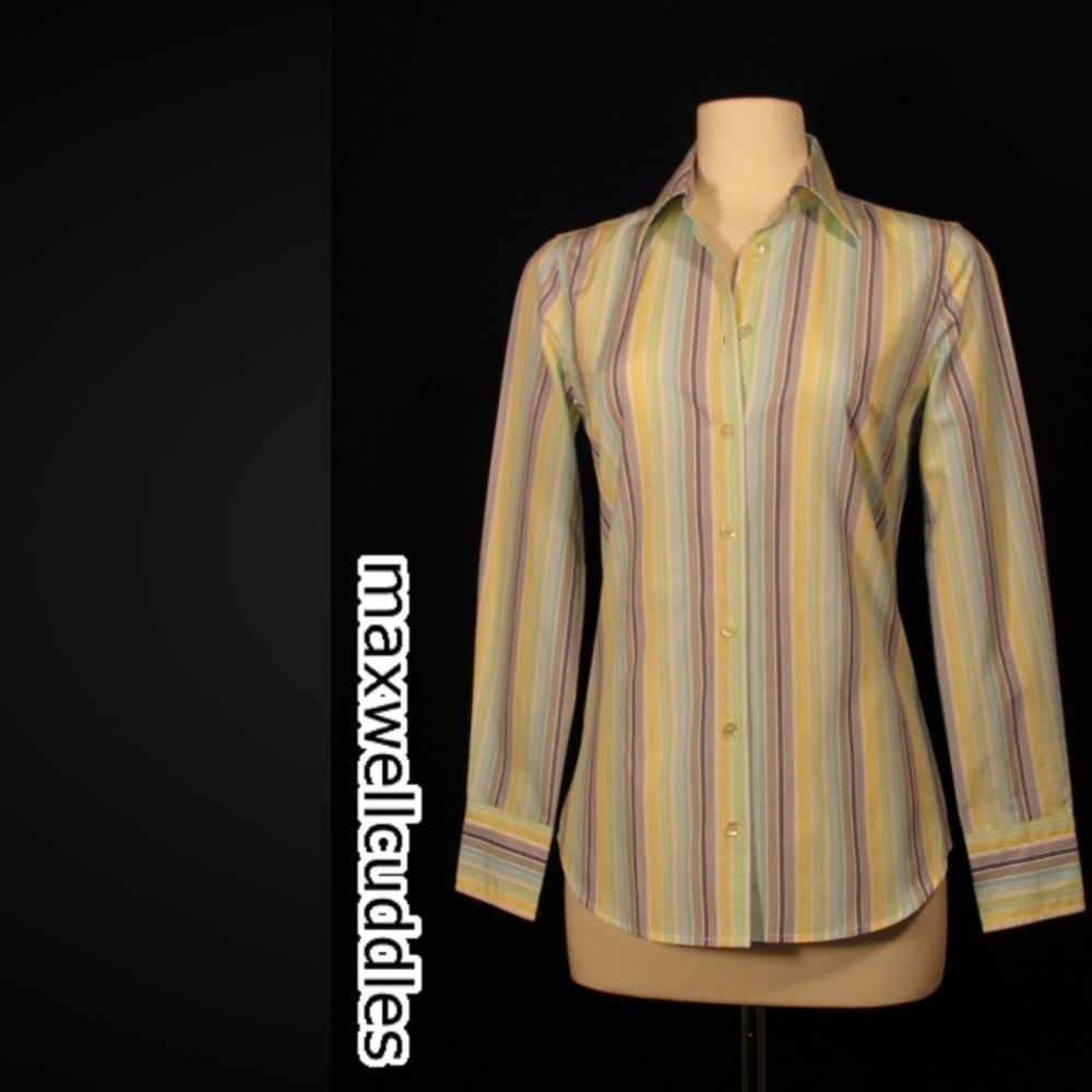 J CREW KATHRYN BLOUSE blue & green STRIPE  COTTON NWT Extra Small button down